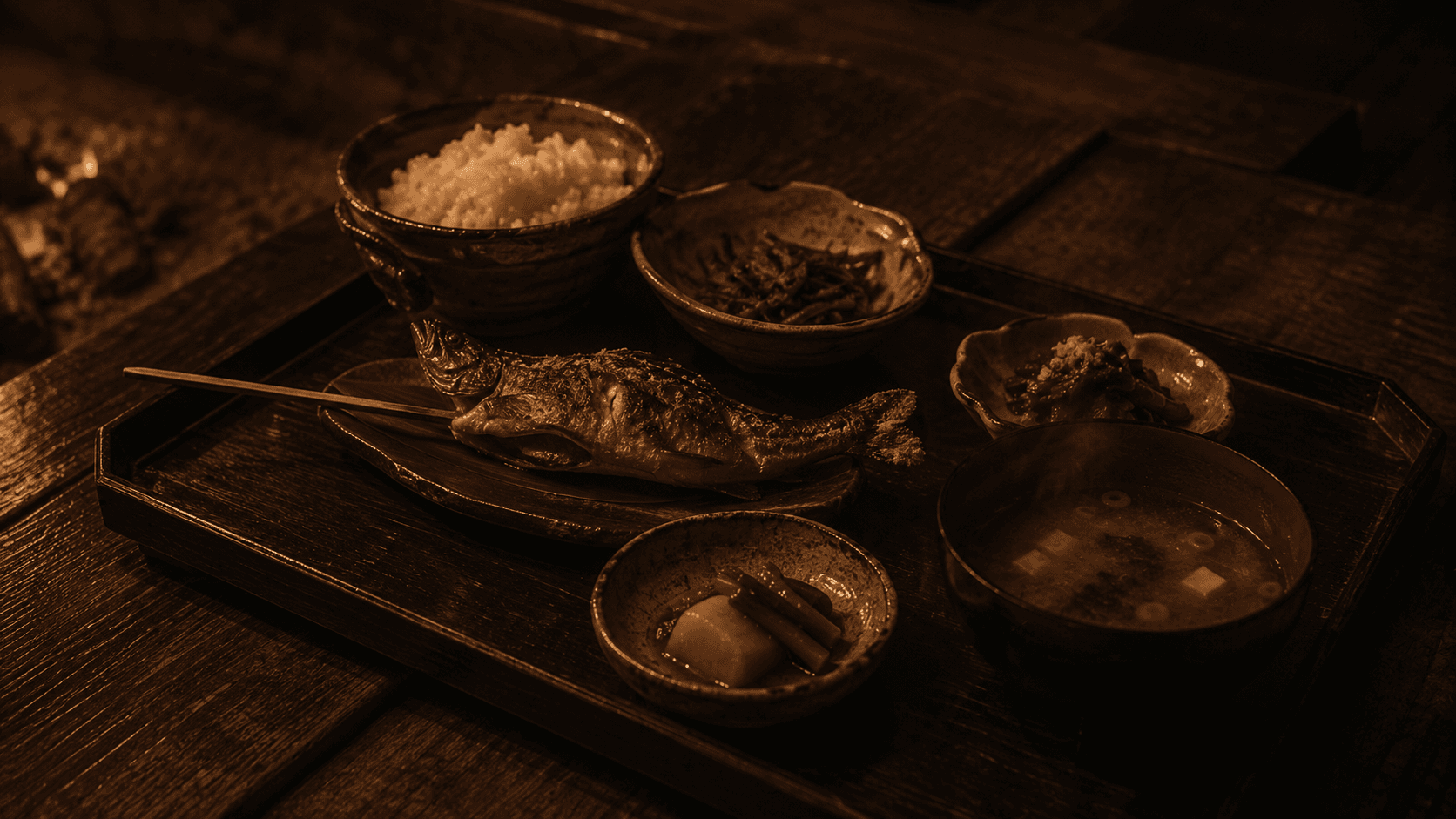 Winter kaiseki served beside the irori